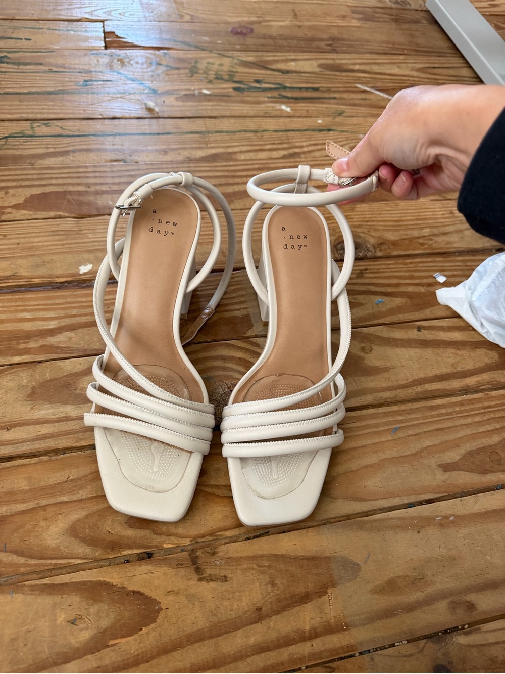 a new day Cream Strappy Square-Toe Heeled Sandals